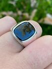 Real Solid 925 Sterling Silver Black Onyx Natural Stone Mens Signet Plain Ring