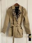 Coach Classic Khaki and Leopard Belted Short Trench Coat Size Small