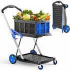2 Tier Folding Shopping Cart Multi Use Collapsible Trolley with Storage Crate