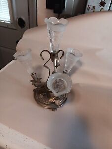Vintage English Silver Plate and Glass Epergne Centerpiece,GORGEOUS