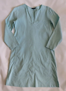 Theory Women’s Size 0 Light Blue Linen Blend V Neck Pullover Shift Dress Pockets