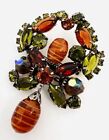 REGENCY Autumn Rhinestone & Art Glass Dangle Brooch Unsigned Vintage Jewelry