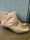 Earth Womens Pegasus Ankle Boots Booties Brown Leather Pleated Zip Almond 9.5