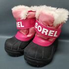 SOREL Boots Pink Black Snow Faux Fur Logo Spell Out Winter Outdoor KIDS Size 6