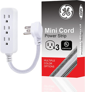 GE 3-Outlet Power Strip Extension Cord with Multiple Outlets 6 Inch Braided Shor
