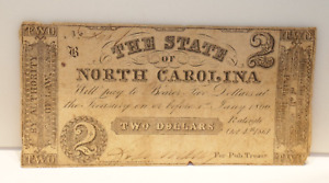 1861 $2 North Carolina Note Grade Raliegh Civil War