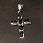 VTG Sterling Silver - MEXICO Onyx Religious Cross Necklace Pendant - 14g