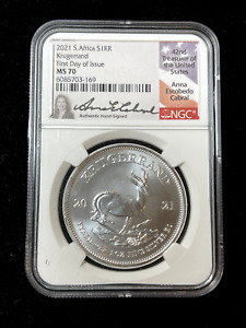 2021 S. Africa 1 oz Silver Krugerrand NGC (MS70) *First Day of Issue*