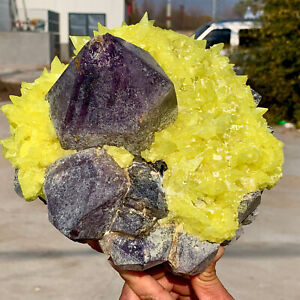 14.8LB Minerals ** LARGE NATIVE SULPHUR OnMATRIX Sicily With+amethyst Crystal