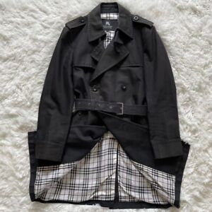 Burberry Black Label Trench Coat Nova Check Black Cotton Women Size M Used
