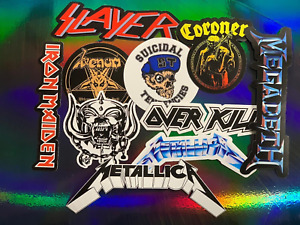10 Heavy Metal Rock Band Logo Stickers -Clear, Holographic, or White - Metallica