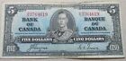 1937 Bank of Canada Five Dollars Bill. F - VF $5 Bank Note