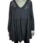 Lane Bryant Baby Doll Blouse Women's Size 22 / 24 Gray Floral 3/4 Sleeve Shirt
