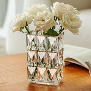 Glass Flower Vase, Clear Crystal Vases for Centerpieces, Heavy Handmade Moder...