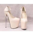 Women Faux Patent Lether 20Cm Super High Heels Ankle Strap Platform Stilettos