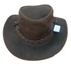 New Australian Brown Western Outback Leather Cowboy Hat Wide Brim 2XL Fits 7 3/4