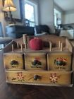 4 Drawer Wooden Sewing Box Notions Organizer Cabinet Hand Painted Japan Vintage