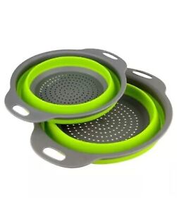 US  2 Pcs Collapsible Colander Set Round Silicone Kitchen Strainer for Draining