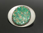 925 Sterling Silver - Vintage Green Enamel Art Smooth Oval Brooch Pin - BP9043