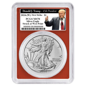 2024 (W) $1 American Silver Eagle PCGS MS70 FS Trump 45th President Label Red...