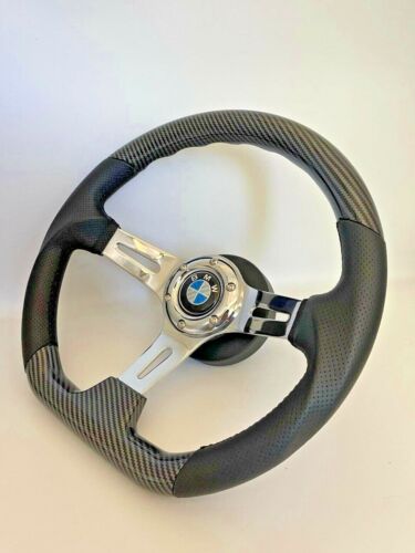 Steering Wheel Fits BMW E23 E24 E28 E30 E32 E34 350mm Sport Flat Bottom Carbon