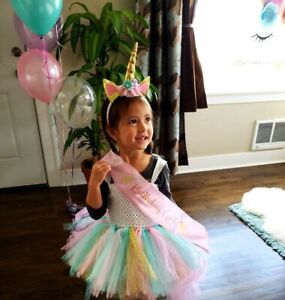 Girls Tutu Party Dress 3T with NEW! Birthday Party Decorations Unicorn Set🦄