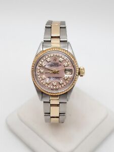 $9000 Rolex Datejust Pink MOP Diamond 18k Yellow Gold SS Ladies Watch SERVICED