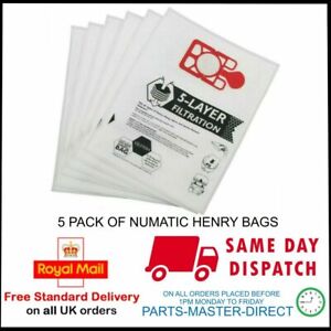 5x BAGS FOR NUMATIC HENRY HETTY HVR200 HEPA FLO HOOVER VACUUM CLEANER DUST BAG