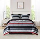 7-Piece Reversible Red Stripe Bed in a Bag Comforter Set with Sheets, King Size