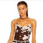 MIAOU Women's Leia Corset Cow Print Top Size XS