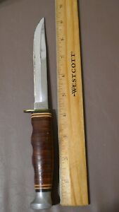 NICE Vintage Kabar 1236 Hunting Fixed Blade Knife USA Leather Handles W/ Sheath