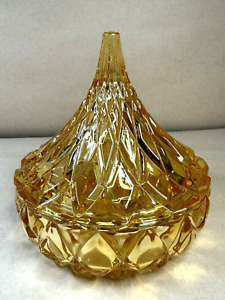 Hershey Kiss Amber Crystal Candy Dish w/ Lid, 5.5