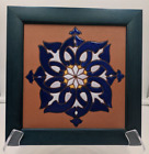 VTG Wood Framed Ceramic Geometric Design Multicolor Tile Wall Art