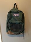 Jansport Vintage 90s Green Canvas Tan Suede Bottom Bookbag Backpack Made In USA