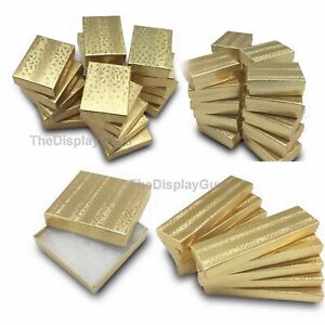 BULK Cardboard Jewelry Gift Boxes w/ Cotton Fill Padding - Gold Foil - 11 Sizes