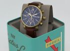 NEW AUTHENTIC FOSSIL RHETT CHRONOGRAPH GOLD BLUE BROWN LEATHER BQ2099 MENS WATCH