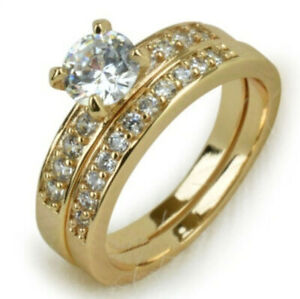 18k Gold Plated Ring Cubic Zirconia Elegant Jewelry Women Wedding Gift Size 6-10