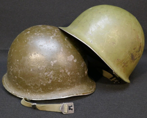 WWII US M1 Combat Helmet Shell x 2 - Front Seam Swivel Bail Militaria Prop 1944