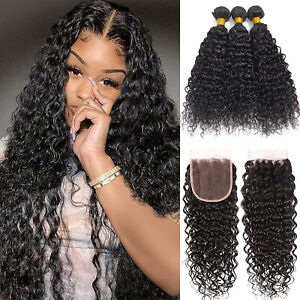 Kinky Curly Human Hair Bundles with Closure Curly Wave Bundles with Frontal Hair
