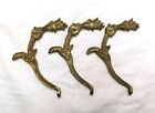 3 Vintage Solid Brass Leaf Decorative Brackets