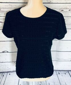 Sag Harbor Women’s Medium Blouse Black Short Sleeves Textured Shiny Thread Soft