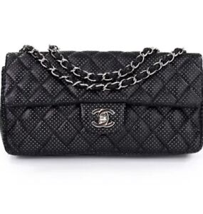 100% Authentic Chanel Small Classic Perforated Lambskin Shoulder Bag