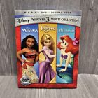 Disney Princess 3-Movie Collection BLU-RAY DVD DIGITAL CODE MOANA TANGLED ARIEL