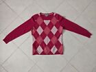 Pure Collection 100% Cashmere Sweater Size 8/10 Pink Argyle Diamond Crew Neck
