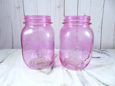 Country Cottage Glass Jars Vases Pink Pair Pint Size Centerpiece Wedding Décor