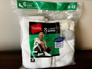NWT 5-PACK Hanes Mens Cushion Ankle Socks Size 6-12 WHITE DURABLE COMFORT NEW