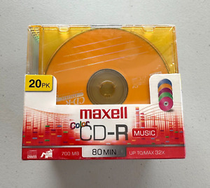 Maxell 20 Pack Color CD-R Music 700MB 80min Up To 32X Recording Speed NEW Sealed