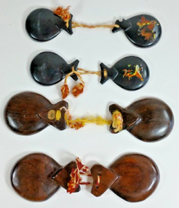 4 Pair Vintage Calidad JOM Wooden Castanets. Two Hand Painted. Made in Mexico.