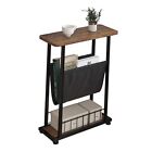 3 Tier Side Table with Magazine Holder, Industrial End Table 1PCS Rustic Brown