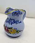 Vintage Vestal Alcobaca Portugal Pottery Pitcher 1256 Blue Floral 4.75